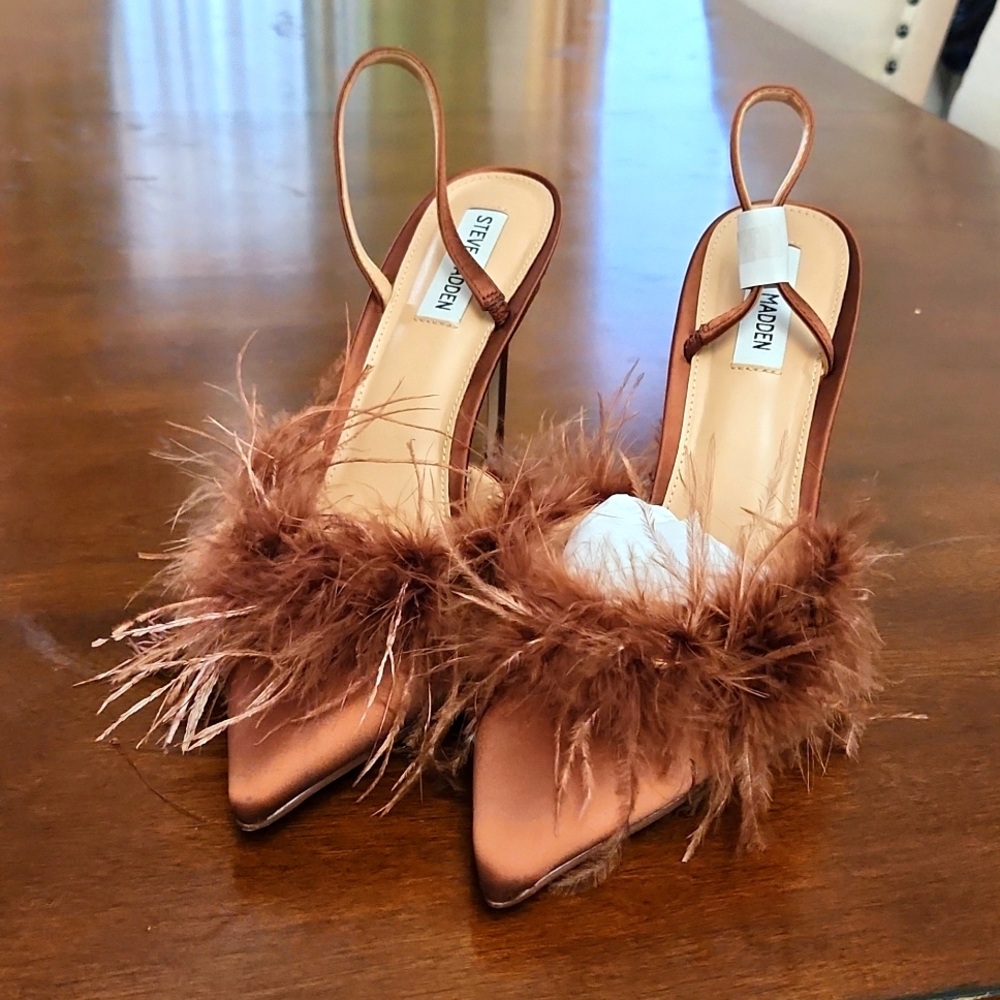 Brown satin heels